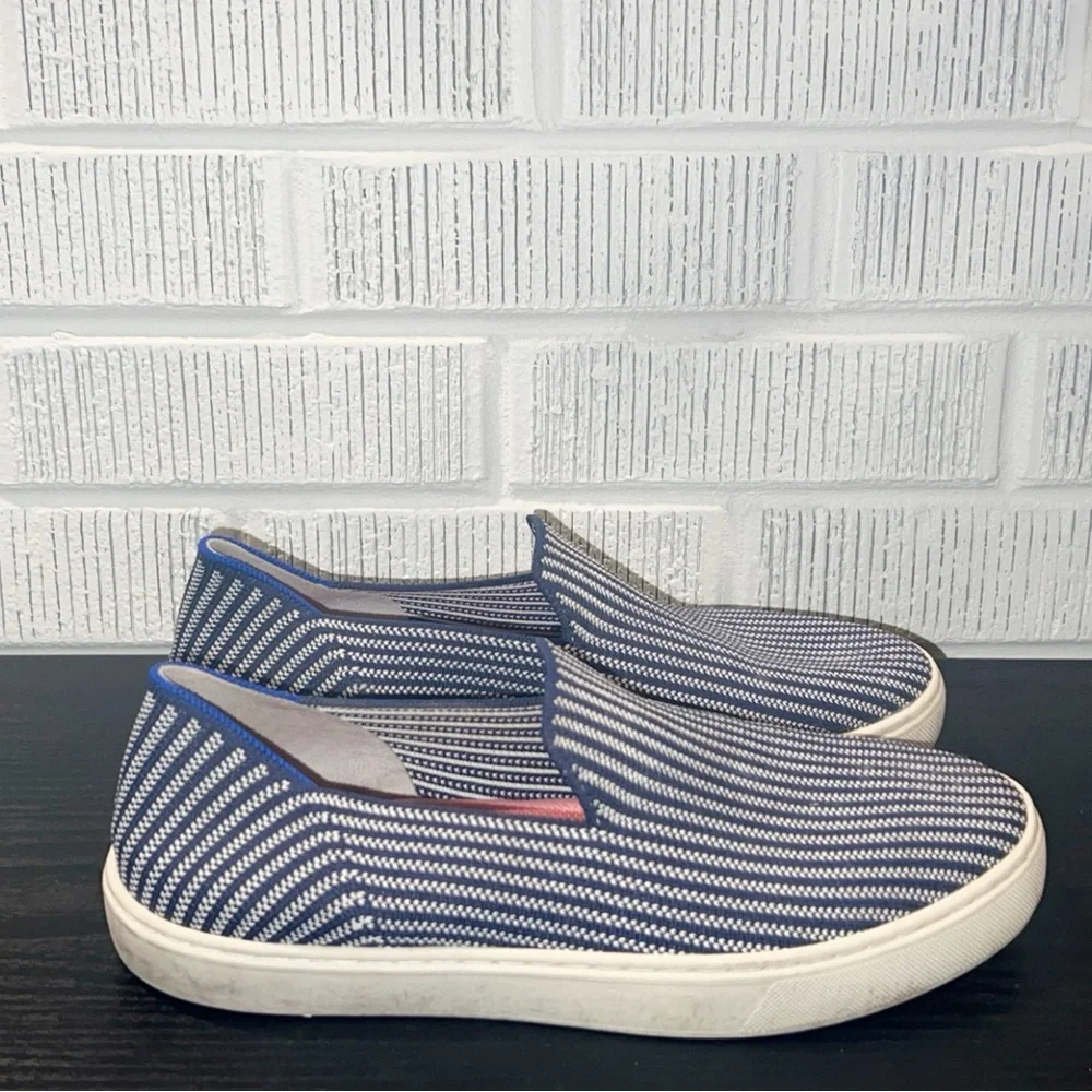 Rothy's The Original Slip On Blue and White Sneakers